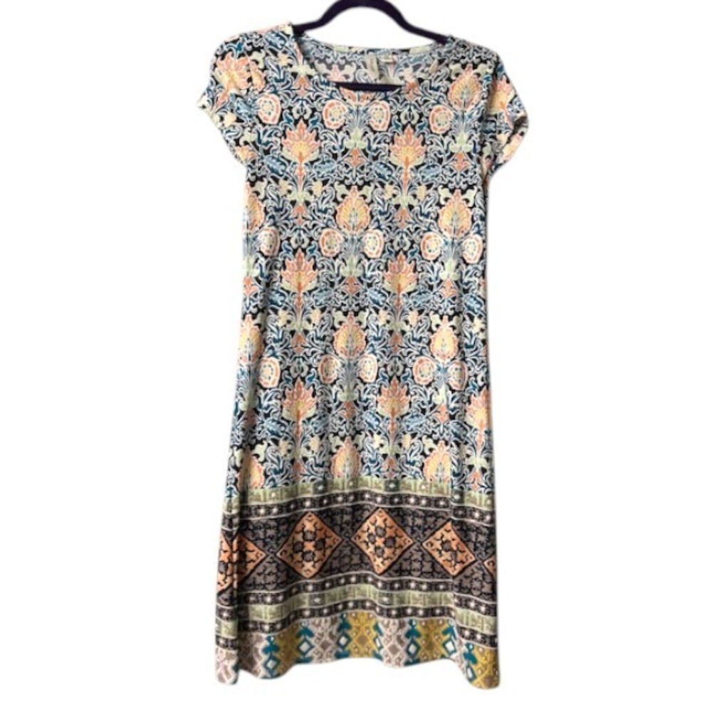 Ornate‎ Floral Motif PS Dress Geometric Artsy Boho Eclectic Resort Cruise Party - Picture 11 of 11